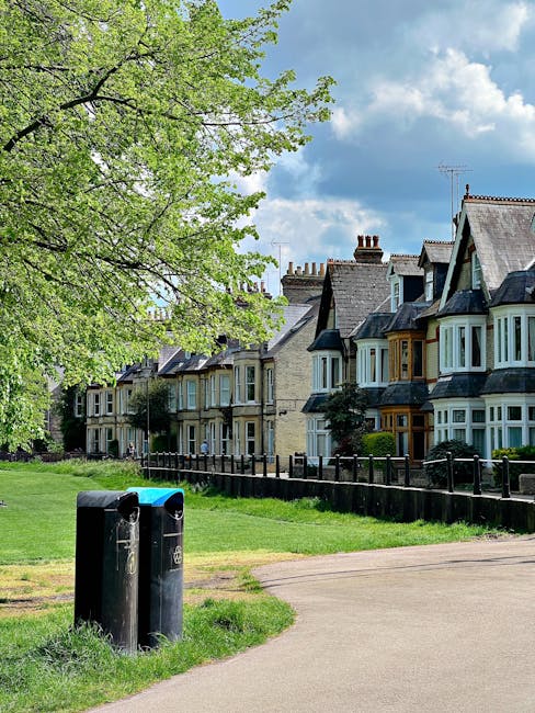 A quiet residential street with a smooth asphalt road flanked by well-maintained green hedges and mature trees on both sides. The sky above is clear and bright blue, indicating a sunny day with minimal cloud cover. The hedges, varying in height and dense foliage, provide privacy to the houses partially visible behind them on the right side, which have dark tiled roofs and brick chimney stacks. A single streetlight pole stands on the left side near the foreground, casting a shadow across the pavement. Sidewalks with narrow strips of grass run parallel to the curb, which is marked with faint yellow lines near the edges of the road. The scene suggests a tranquil suburban environment typical of areas covered by private waste removal services like those offered by Rubbish Clearance Enfield, suitable for on-site clearance or independent collection of rubbish from streets and estate frontages. The overall image captures a clean, orderly setting emphasizing the importance of maintaining clear streets through professional rubbish removal.